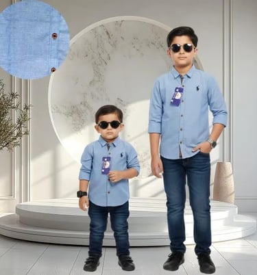 Sky blue breathable cotton chambray shirt for juniors.