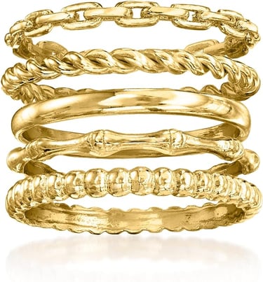 Prom Look Ross-Simons 18kt Gold Over Sterling Jewelry Set: 5 Stackable Rings