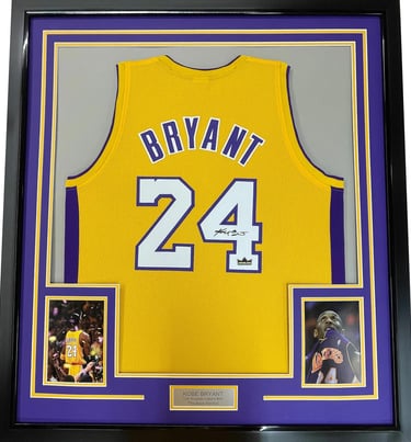 Framed Facsimile Autographed Kobe Bryant #24 35x39 Los Angeles LA Yellow Jersey