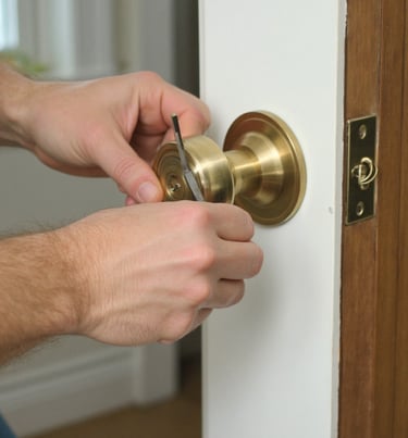 Locksmith installing door lock