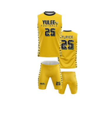 a yellow jersey basketball uniform with a white jersey and a black jersey