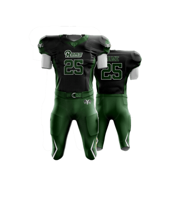 a pair of football uniforms with green and white uniforms