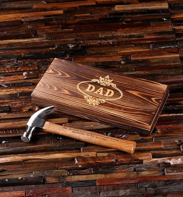a hammer with a wooden box