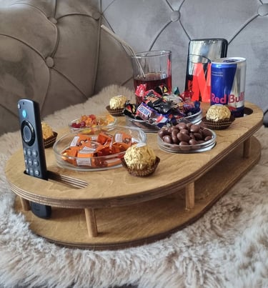 a tray of food and drinks on a table