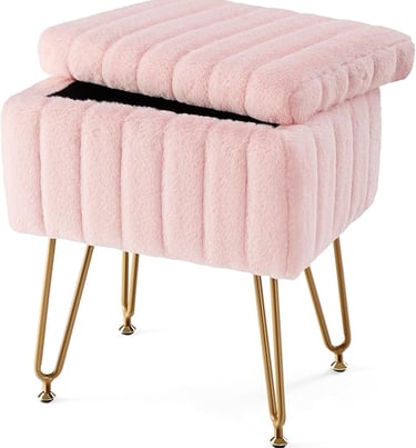 pink faux fur ottoman storage chair