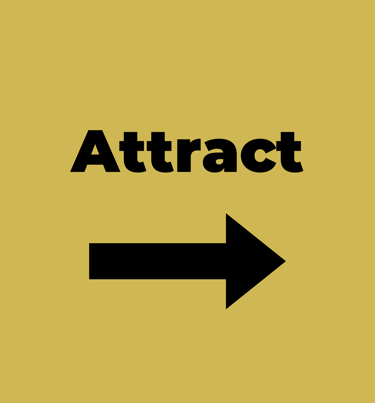 a black arrow pointing to the right side of a sign that says attract