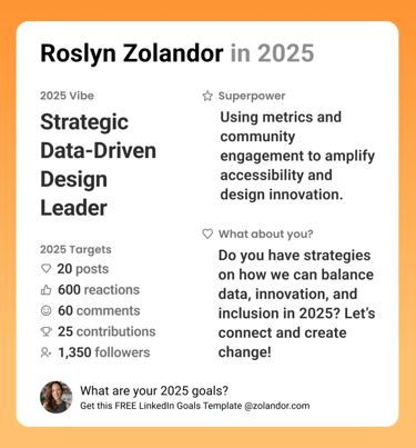 My LinkedIn Goals for 2025. Key sections are Vibe, Superpower, Targets & question.