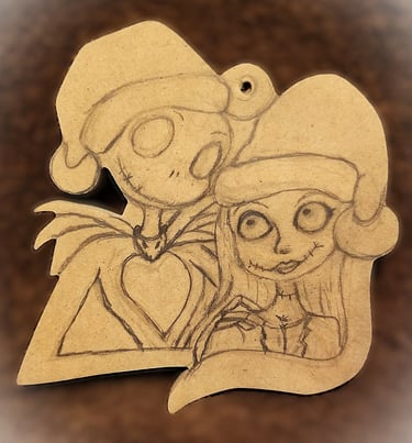 Sketch Of Jack Skellington and Sally Ornament.