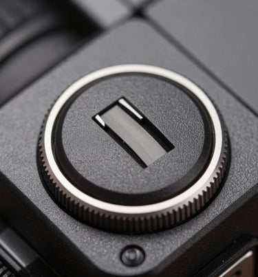 Macro shot of a camera shutter button being pressed, charcoal gray metal texture, light silver highlights, professional product photography.