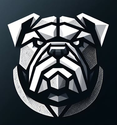 Logotipo preto e branco da V Legacy Consultoria com símbolo de buldogue