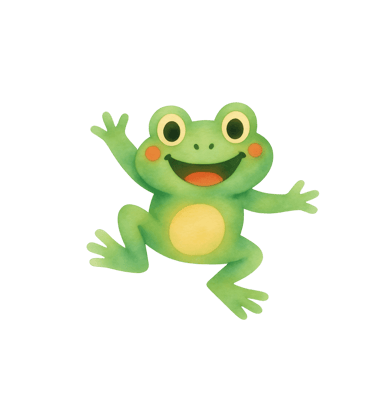 Frodo the frog is jumping for joy.