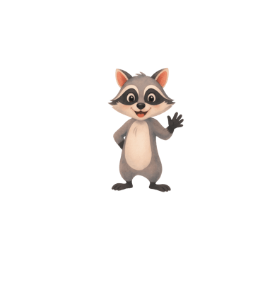 Marbles the racoon is waving.