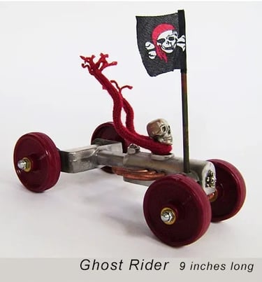 Found object car sculpture named Ghost Rider by artist Tal Avitzur.