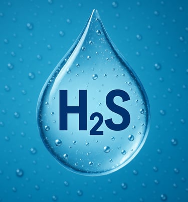 a water droplet with the word hydrogen sulfide h2s on it