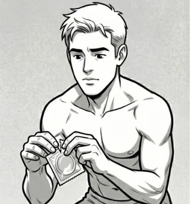cartoon male opening condom