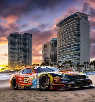 racecar Infront of Daytona beach