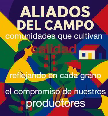 Ilustración de agricultores colombianos cultivando productos de alta calidad