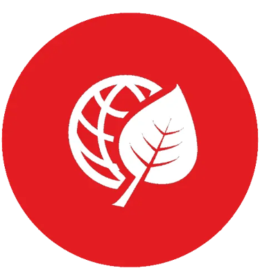 Environmental globe in a red circel icon