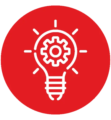 Idea bulb in a red circle icon