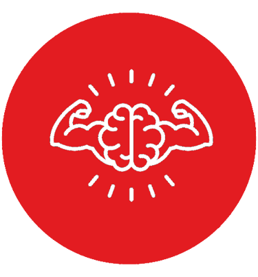 Strong brain in red circle icon