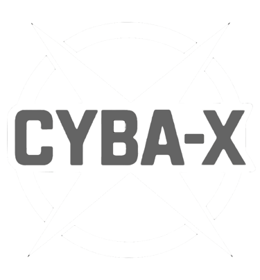 cyba-x written over an x and circle shape