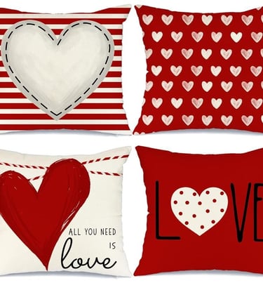 GEEORY Valentines Day Pillow Covers 16x16 inch Set of 4 for Valentines Decor Red White Stripes Dots 