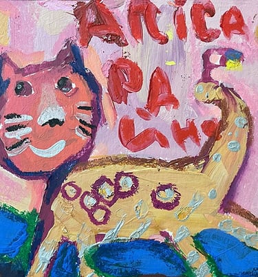 Painting of a cat made by a child affected by the war