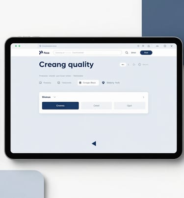 A flat-lay of professional creative tools, like a stylus and tablet, arranged neatly. The composition is balanced and modern, utilizing #415A77 and #778DA9 tones to signal creative expertise.