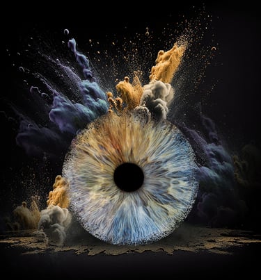 Photo d'un iris bleu avec éclat poussière magique