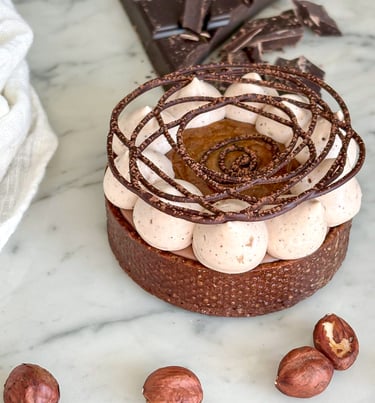 Tartelette chocolat praliné associant chocolat intense et praliné fondant
