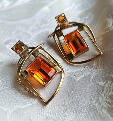 Modernist Earrings with Cognac Glass Stones