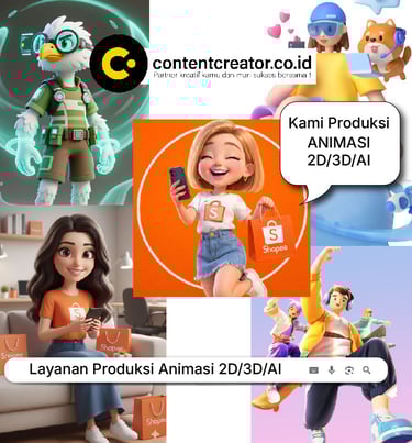 A collage showcasing 2D, 3D, and AI animation services for content creators and digital marketing.