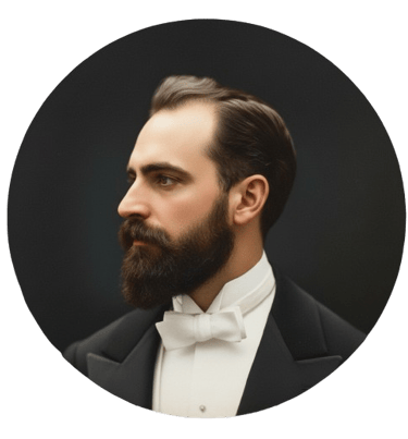 Perfil de José Balet con barba bien cuidada, vestido con un esmoquin negro formal y pajarita blanca.