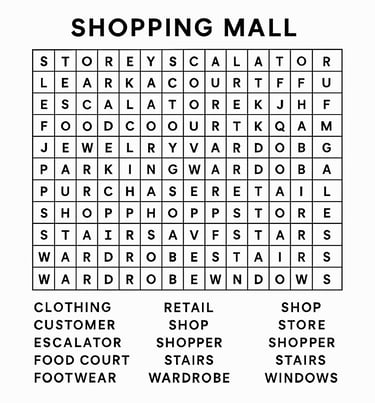 Shopping Mall Word Search 