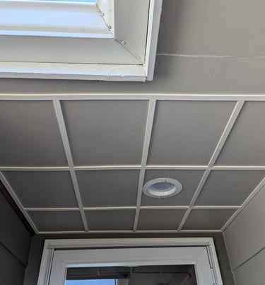 flat coffered ceiling on front porch being constructed