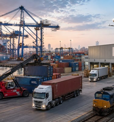 Container port with cargo cranes supporting global shipping and logistics