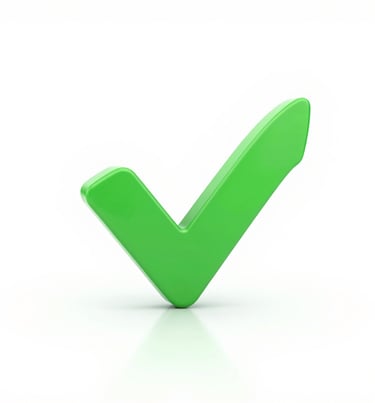 A glossy 3D green check mark icon isolated on a white background, symbolizing success and approval.