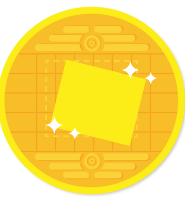 a yellow coin with a square piece of paper on it