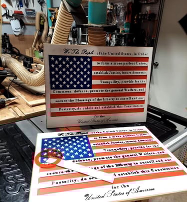 Rustic Wooden CNC Carved American Flag Natural Color Burned Wood Man Cave.