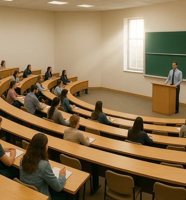 Lecture hall symbolising full-time academic study and professional training
