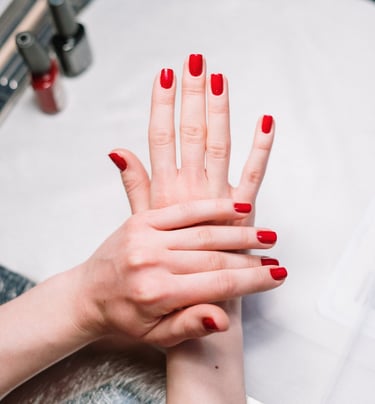 finish red polish manicure