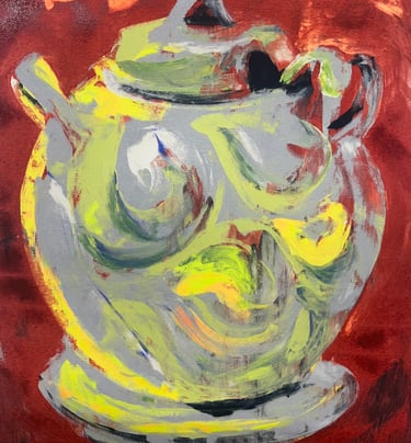 Screen print mono print - Alan Caiger Smith pot