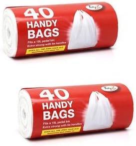 Two rolls of Tidyz 40 Handy Bags, extra strong white bin liners for 15L pedal bins with tie handles.
