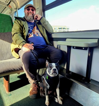 Yoki on the train to Bradford on Avon, UK