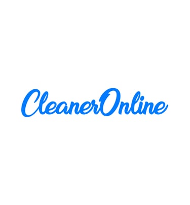 Logo CleanerOnline in carattere corsivo blu isolato su sfondo bianco.