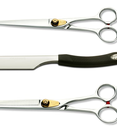 Barber cutting scissors, thinning scissors, shaving razors 