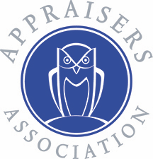 white owl in a blue circle logo for appraisers association