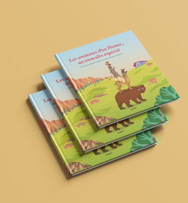 Catalan children's book cover featuring animals stacked on a bear in a mountain landscape.