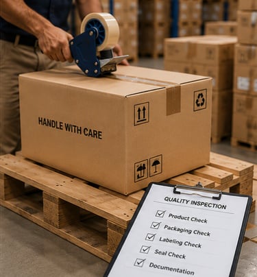 Export packaging with quality inspection for international shipment