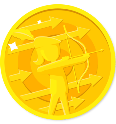 a gold coin with a bow and arrow